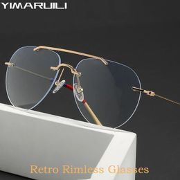 YIMARUILI Ultra léger mode Double faisceau lunettes cadre rétro alliage optique Prescription lunettes sans monture pour hommes et femmes 1870 240118