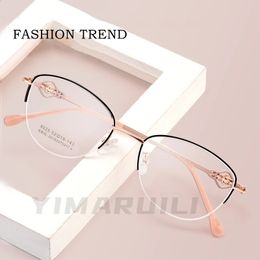 YIMARUILI femmes demi-monture lunettes Antiblue lumière rétro ultraléger métal mode optique Prescription lunettes cadre 8025Z 240313
