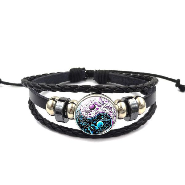 Pulsera de mariposa Yin Yang Tai Chi, pulsera de cabujón de cristal ajustable con piedras preciosas del tiempo, brazalete, joyería de moda