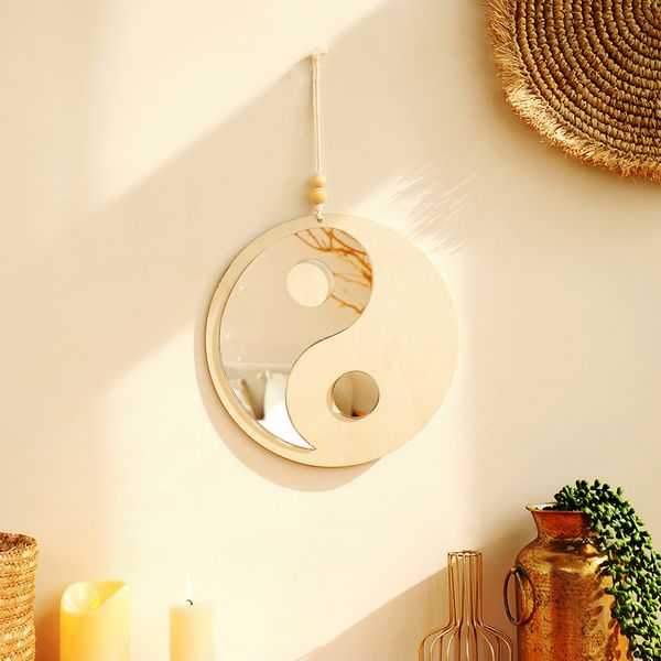 Espejo de madera Yin Yang Feng Shui decoración hogar Boho madera pared decoración granja espejos para dormitorio sala de estar casa regalo