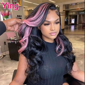 Peluca Frontal de encaje de cabello humano ondulado 13x4 de color rosa claro Ying 180% brasileño Remy 13x6 Frente transparente