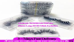 Yiowio hele maquiageem 25 mm lange 3D 5D mink wimper make -up pluizige cilia fauc cils bulk mink lashes 305080100200pairs dhl7661822222