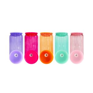 Yipai sublimation vierge 16oz borosilicate transparent coloré bonbons gelée verre à bière peut boire des verres avec des couvercles en plastique colorés