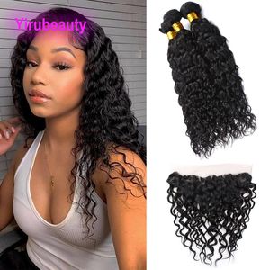 Yirubeauty cheveux humains brésiliens vague d'eau 3 faisceaux avec 13X6 dentelle frontale partie libre pré plumé couleur naturelle 4 pièces