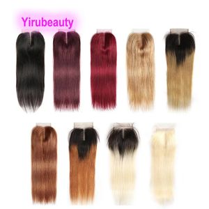 Yirubeauty, cabello humano brasileño 100% liso y sedoso con cierre de encaje 4X4, 12-24 pulgadas, 99J 27# 33# P4/27, Color Piano