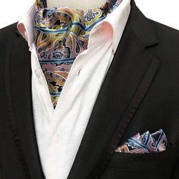 Yishline Men Ascot Tie Set Man Cravat Ties Mandkerchief Set Floral Paisley Dots Pocket Square Accessories240409