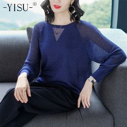 Yisu veer gebreide truien o nek lange mouw stevige kleuren casual pullover losse vrouwelijke truien mode vrouwen trui lj201113