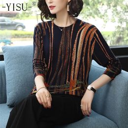 Yisu Women Sweater Fashion Spring herfst Warmtjes trui streep geprinte truien vrouwelijk gebreide truien vrouwelijk 201221