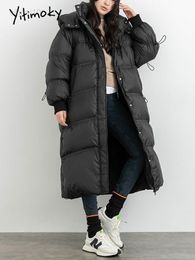 Yitimoky épaissir veste d'hiver surdimensionnée pour les femmes avec une capuche col montant Parkas manteau noir décontracté X-long Puffer vêtements d'extérieur L220725
