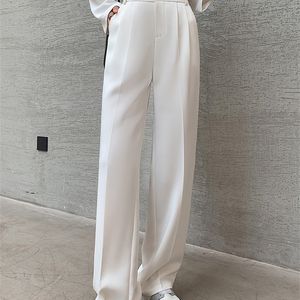 Yitimoky witte broek voor vrouwen kantoor dame hoge taille kleding werken Koreaanse mode zwarte volledige lengte zijstripe broek 220325