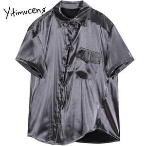 Yitimuceng asymmetrische cheongsam blouse vrouwen vintage shirts losse lente mode korte mouw turn-down kraag tops 210601