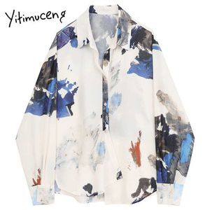 Yitimuceng bloemenprint blouse vrouwen knop shirt losse lente mode franse turn-down kraag lange mouw casual tops 210601