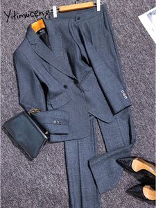 Yiticumeng Grey Ladies Pant Suits à manches coréennes à manches longues à manches longues Blazer Veste pantalon 2 pièces set automne hiver 2203 240124