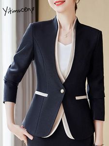 Yitimuceng Enkele Knop Blazer Vrouwen Elegant Office Dames Klassieke Jassen Eenvoudige Koreaanse Lange Mouw Slanke Gesplitste Jas 240226