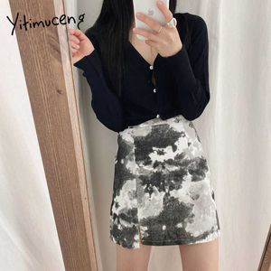 Yitimuceng Tie Dye Femmes Jupes Été Slim Bleu Noir Taille Haute A-Line Vêtements Coréen Mode Bureau Lady Jupe 210601