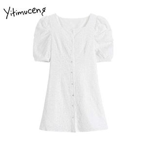 Yitimuceng witte jurken vrouwen zomer grote boog backless hoge taille puff sleeve vierkante kraag sundress mode jurk 210601