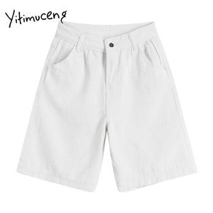 Yitimuceng blanc femmes Denim Shorts grande taille ample décontracté Jean déchiré taille haute Streetwear été solide mode 210601