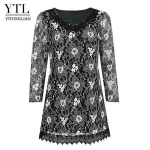 Yitonglian Femmes Vintage Crochet Col En V Classique Argent Tendance Floral Dentelle Blouse 2021 Grande Taille Tunique Tops Chemise Oversize H429 H1230