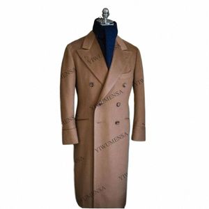 Yiwumensa Camel Brw Tweed mélange de laine double boutonnage formel hommes Lg pardessus avec ceinture laine derniers costumes sur mesure Blazer w9M5 #