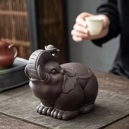 Yixing Boutique Purple Clay Elephant Tea Pet Pet Figurine Ornements Handcraft Sculpture Cérémonie Décoration Chinese Teaware 240411