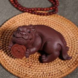 Yixing Delitao Sculpture de sable violet thé ornements pour animaux de compagnie vente en gros Boutique Pixiu trésor chanceux