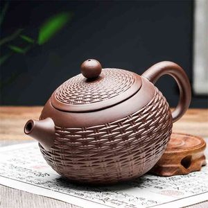 Yixing Tetera de arcilla púrpura Filtro Xishi de bambú hecho a mano Juego de té de cerámica grande Hogar individual 210813