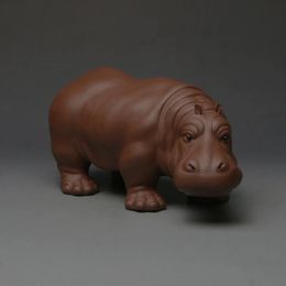 Yixing Argile Pourpre Supérieure Hippopotame Thé Pet Statue Faite À La Main Cérémonie Du Thé Sculpture Décoration De Voiture Symbolisant La Sécurité 240130