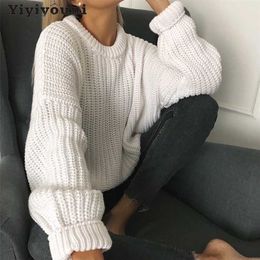 Yiyiyouni, suéter de punto de gran tamaño para otoño e invierno, jerséis holgados informales gruesos para mujer, jerséis de Cachemira sólida para mujer 211011