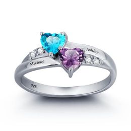 Yizhan cadeau d'anniversaire personnalisé anneaux de pierre de naissance personnalisés gravés promesse coeur anneaux pour elle 925 en argent Sterling nom 2597