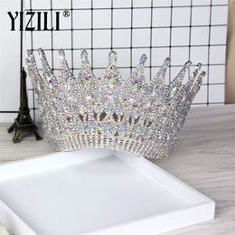 Yizili luxe grande mariée européenne couronne de mariage magnifique cristal grande couronne de reine ronde accessoires de cheveux de mariage C021 210203351I