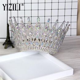 Yizili Luxury Big European Bride Wedding Crown Gagnit Crystal Large Round Queen Crown Wedding Hair Accessoires C021 210203226C