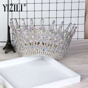 Yizili Luxe Grote Europese Bruid Bruiloft Kroon Prachtige Kristallen Grote Ronde Koningin Kroon Bruiloft Haaraccessoires C021 210203351I