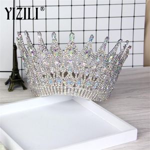 Yizili Luxe Big European Bride Wedding Crown Gorgeous Crystal Large Round Queen Crown Wedding Haaraccessoires C021 210203216K