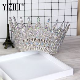 Yizili luxe grande mariée européenne couronne de mariage magnifique cristal grande couronne de reine ronde accessoires de cheveux de mariage C021 210203