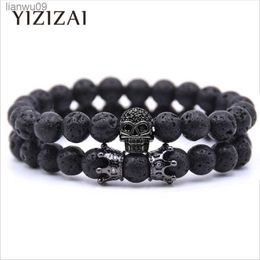 YIZIZAI Crâne Couronne Couple Bracelet Perles Bracelets Pour Femmes Bijoux Hommes Pulseira Masculina Feminina 2018 Hommes Erkek Bileklik L230704