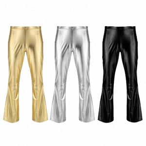 Yizyif Mannen Glanzend Metallic Disco Broek Bell Bottom Flared Lg Broek Dude Kostuum Broek Heren Flare Broek Flared Bell c6MF #