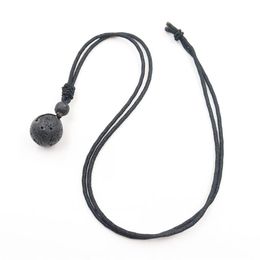 YJXP piedra de Lava Natural colgante collar de cadena de cuerda 18mm cuentas redondas volcánicas collares de moda amuleto de la suerte joyería 1 Pcs225m