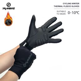YKYWBIKE cyclisme gants d'hiver polaire thermique doigt complet imperméable coupe-vent Sport de plein air vélo pour vélo moto 240312
