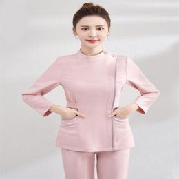 YL004 Dames Effen Kleur Verpleegster Uniform Set Mouwen verpleging Scrubs laboratoriumjas Voor Vrouw duurzaam comfortabel slimfitBeauty salo280t