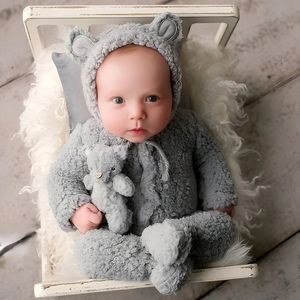 Ylsteed mignon nés born Bonnet et pyjama set infant po accessante marron en peluche