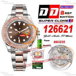 YM 126621 A3235 Automatische heren Watch DDF 40 mm Twee toon Rose Gold Brown Dial 904L Steel Case en Oystesteel Bracelet Super Edition Same Series Card Puretime Ptrx