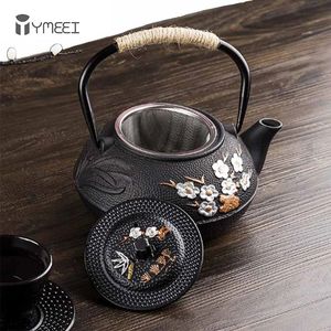 Théière japonaise en fonte YMEEI 800ML avec passoire à infuseur en acier inoxydable bouilloire à thé en fonte de fleur de prunier pour l'eau bouillante 240315