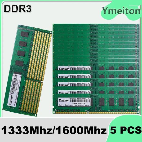 Ymeiton 5pcs DDR3 Mémoire d'ordinateur de bureau Mémoriam 4 Go 8 Go 1333MHz 1600MHz U-DIMM RAM 240 PIN CARTE UNIVERSEL