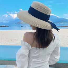 Ymsaid-Sombrero de paja para mujer, sombrero de paja para playa y sol, con lazo, para vacaciones, Audrey Hepburn Y200602251F