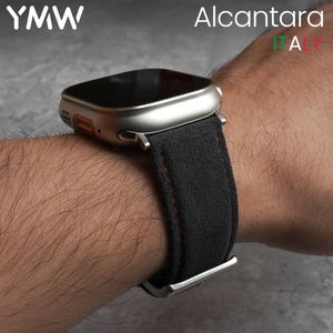 Sangle YMW Alcantara pour Apple Watch Band Ultra 2 49mm 45mm 44mm 41mm en cuir en cuir Smartwatch pour Iwatch S9 8 7 6 SE