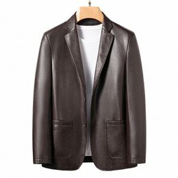 yn-330 Costume décontracté en cuir de mouton naturel veste pour hommes mince printemps et automne mince Secti noir marron 93B6 #