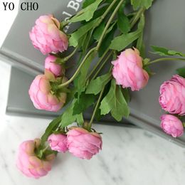 Yo Cho 3 Heads/Branch Tea Rose Artificial Flower Silk Peonies White Red Wedding Centerpieces Bouquet Home Party Decor Diy Bloem