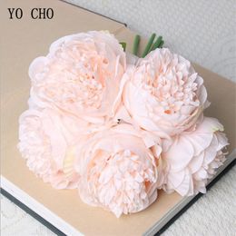 Yo Cho 5pc Big Peony Artifcial Silk Flower Wedding Bouquet Decon White Peony Home Affichage Falle Fleur Pack Heart Peony Rose Rose