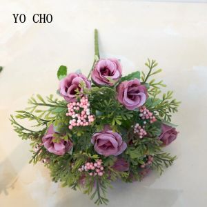 Yo cho kunstmatige bloem mini bouquet 15 hoofden zijden thee rose champagne witte nep roos bloem thuisfeest bruiloft tafel decor