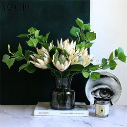 Yo cho kunstmatige bloem zijden king protea diy bloem arrangement nep keizer bloemen witte thuisfeest bruidstafel decoratie